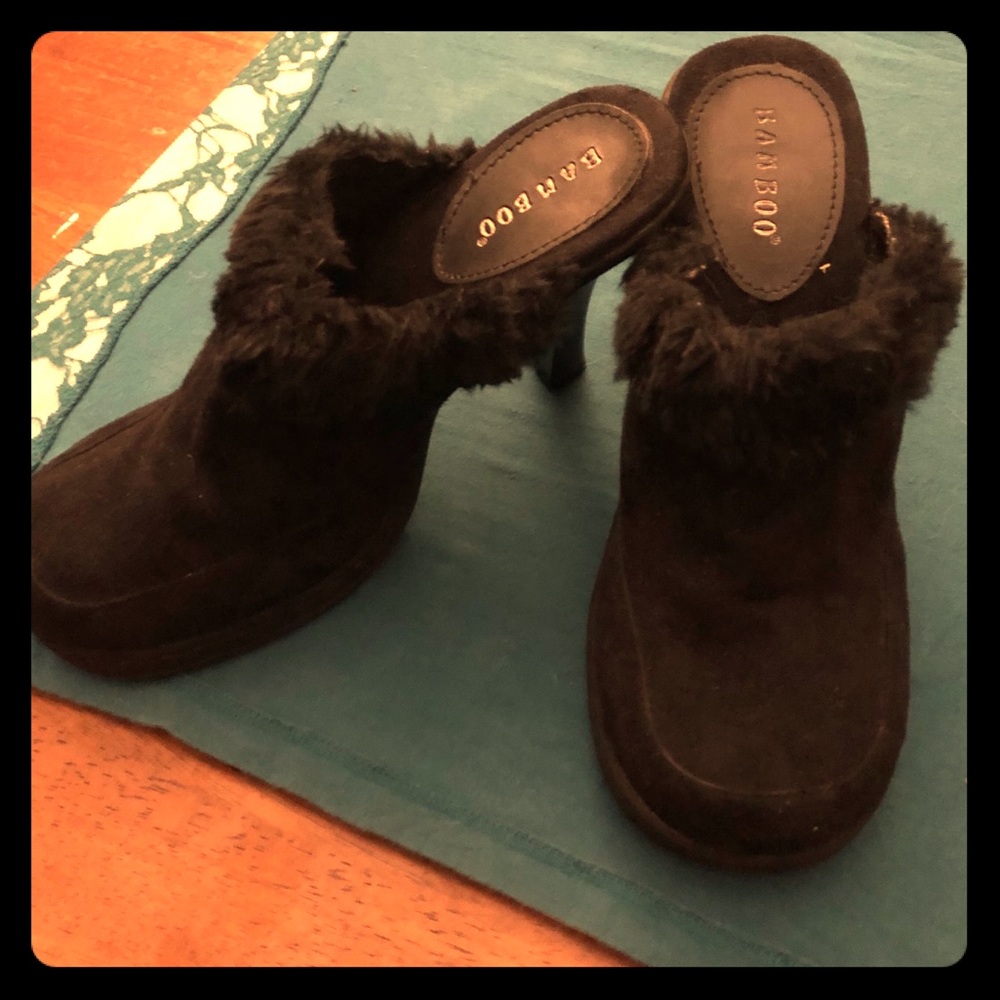 Black high heel mules